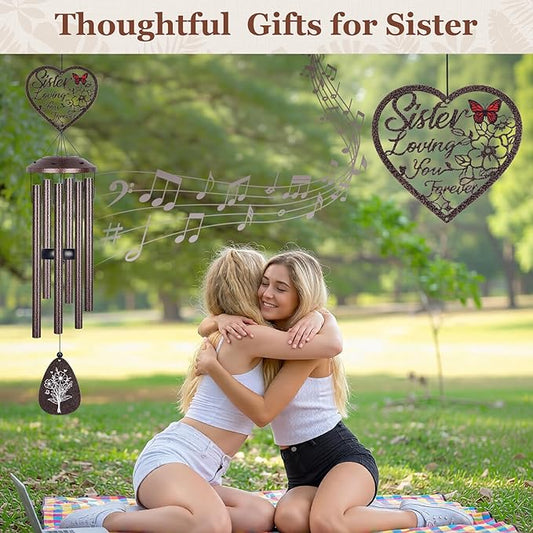 YHmall Sisters Gifts, 36 Inch Wind Chimes for Outside, Sister Birthday Gifts from Sisters in Law Brother, Large Memorial Windchimes Gift for Birthday, Wedding, Graduation and Housewarming