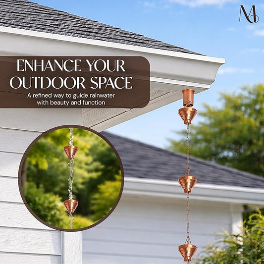 Monarch Rain Chains Pure Copper Siam Rain Chains for Gutters – 8.5 ft Decorative Rainchain Outdoor Durable Heavy Duty Gutter Chain Downspout Replacement, Modern Rainchains for Outside