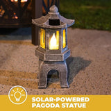VP Home Solar Powered Asian Statue, Pagoda Garden Decor, Outdoor Zen Garden Lantern, Flickering LED Garden Light (Peaceful Zen Pagoda)