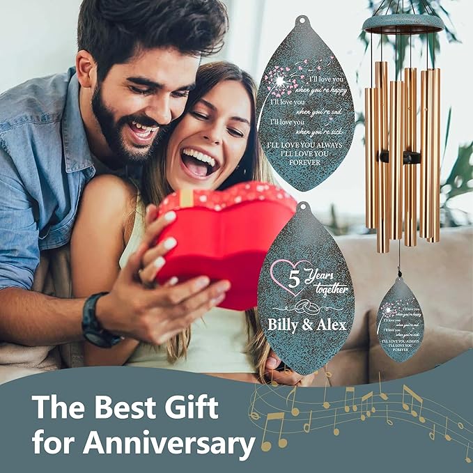 Personalized 20th Anniversary Wind Chimes, Custom for Wife Husband, Deep Tone Wind Chimes Happy Wedding Memory Day, 20th 50th Memory Day Gifts(Produced in USA)