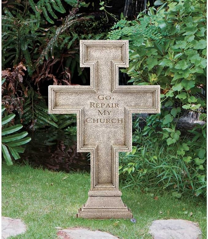 Avalon Gallery San Damiano Garden Crucifix, Stone Resin Outdoor Religious Statue, 24" Tall x 9" Wide
