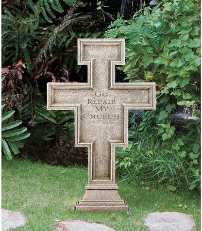 Avalon Gallery San Damiano Garden Crucifix, Stone Resin Outdoor Religious Statue, 24" Tall x 9" Wide