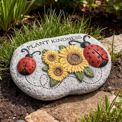 Ladybug Garden Stepping Stones, 4.1"×3.7" Decorative Ladybugs Sunflower Concrete Stepping Stone, Plant Kindness Gardening Gifts for Outside Yard Walkway Pathway Patio Lawn Spring Home Decor