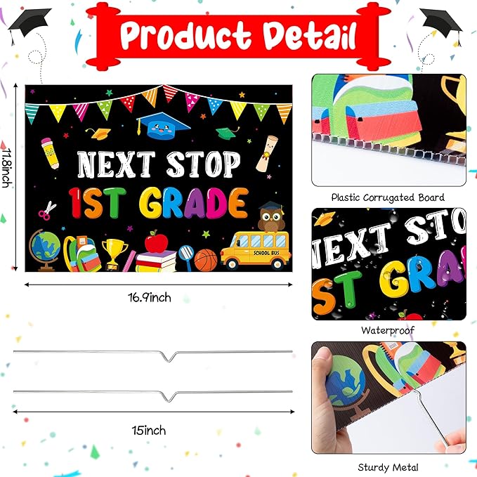 Class of 2026 Kindergarten Grad Yard Sign - Next Stop 1st Grade Graduate Lawn Sign with Stake Congrats Graduation Decorations Colorful Graduation Party Favors Supplies for Outdoor Photo Booth Props
