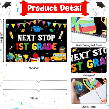 Class of 2026 Kindergarten Grad Yard Sign - Next Stop 1st Grade Graduate Lawn Sign with Stake Congrats Graduation Decorations Colorful Graduation Party Favors Supplies for Outdoor Photo Booth Props