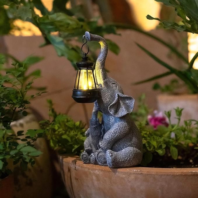Solar Garden Outdoor Statues Elephants Decors Figurine Light, Lawn Decor Elephants Statue for Patio, Balcony, Yard Ornament, Chrismtas Gifts for Women Mom Grandma