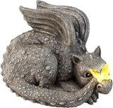 Evergreen Garden Baby Dragon Statue with Butterfly Solar Light | 8x7x6 Inches | Solar Dragon Garden Statues and Figurines Outdoor Indoor Decorations for Home