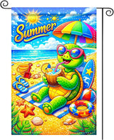 Nuxovilar Summer Garden Flag Summer Turtle Coconut Beach Pattern Polyester 12x18 Inches Garden Flags for Outside Tropical Decor Yard Porch Poolside