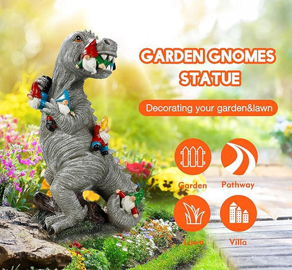 Himaweek Garden Statue Outdoor Decoration, Weatherproof 14” Dinosaur Garden Gnome, Indoor Outdoor Décor Garden Art for Patio Lawn Yard, Gardening Gift for Homeowners