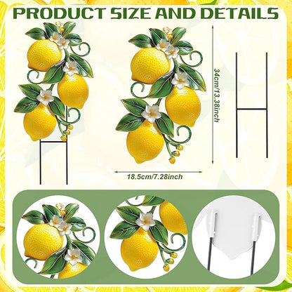 Amyhill Lemon Outdoor Decor Summer Metal Garden Stakes Yellow Lemon Yard Signs Rustic Farmhouse Floral Waterproof Lawn Sign Outdoor Decorations for Summer Holiday Garden Lawn Decor