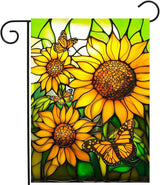 Stained Glass Sunflower Garden Flags Spring Summer Flags for Outside 12x18 Double Sided Small Floral Monarch Butterfly Yard Flag for Outdoor Lawn Poch Decor