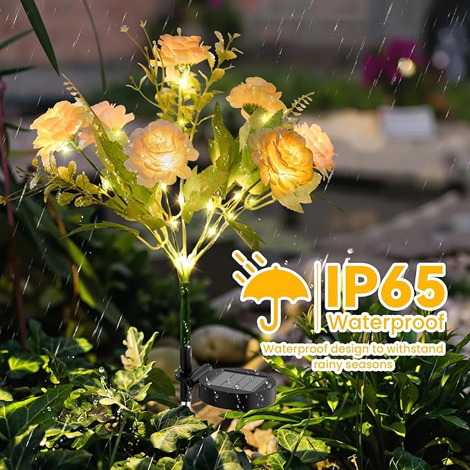 6 Pack Solar Garden Lights Outdoor, 42" Tall 42 LEDs Hibiscus Solar Flower Lights, IP65 Waterproof Decorative Landscape Lighting for Pathway Patio Yard Walkway Decor (Warm White)