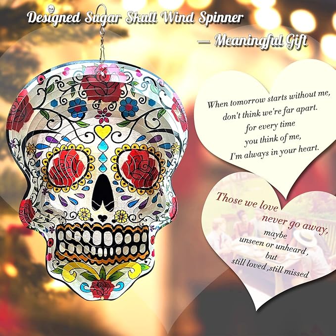 Fonmy Kinetic 3D Metal Garden Wind Spinner Quality Hanging Ornament for Home and Garden 12inch Mandala Rose Sugar Skull Wind Spinners