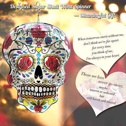 Fonmy Kinetic 3D Metal Garden Wind Spinner Quality Hanging Ornament for Home and Garden 12inch Mandala Rose Sugar Skull Wind Spinners