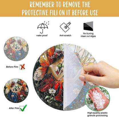 Butterfly Girl Fairy Suncatcher Acrylic Flower Fairy Window Hanging Stained Sun Catchers Indoor Window Decor with Chain Home Garden Decoration 7.8 inch YKA188 (B)