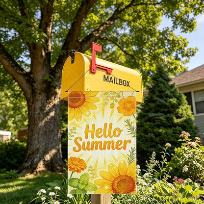 Hello Summer Sunflower Garden Flag 12x18 Inch Double Sided Bright Yellow Seasonal Outdoor Flag for Patio Porch Yard Decor