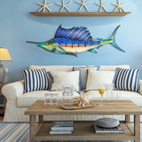 LIFFY Metal Fish Wall Art,36" Large Sailfish Wall Decor with Led Lights,Indoor Outdoor Mounted Tropical Swordfish Hanging Decorations for Home Living Room Bedroom Garden Patio