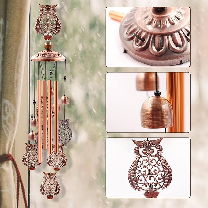 Wind Chimes Outdoor Clearance, Ukulork Owl Aluminum Tube Windchime with S Hook,Patio Garden Decor, Housewarming Gift.