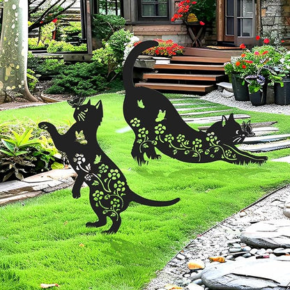 2 Pcs Black Cat Silhouette Cute Metal Cat Decor for Cat Lovers Decorative Garden Stakes for Yard Garden Lawn Outdoor Decorations (Cat)