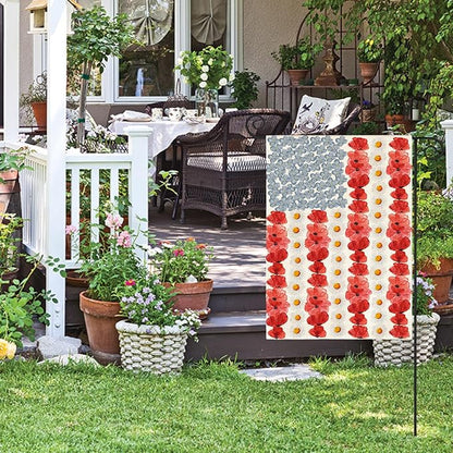 AVOIN colorlife Myosotis Poppy Memorial Day Garden Flag 12x18 Inch Double Sided Outside, Patriotic American Flag Yard Outdoor Decoration