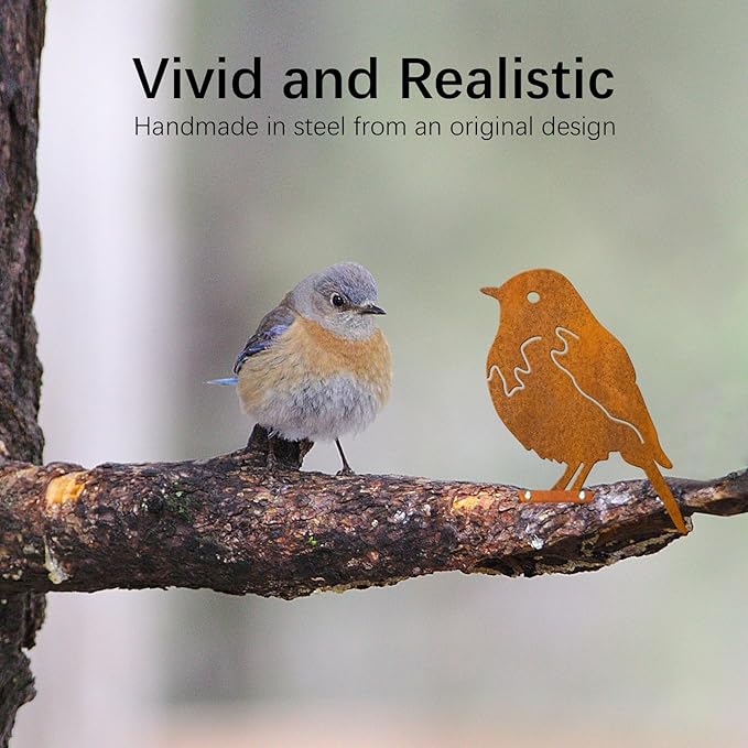 Rusty Bird Silhouette with Rusty Patina Birds Decoration Lifelike Metal Birds Garden Ornaments Silhouette Simulation Bird Figurine Rustic Outdoor Patio Yard Adornment, general
