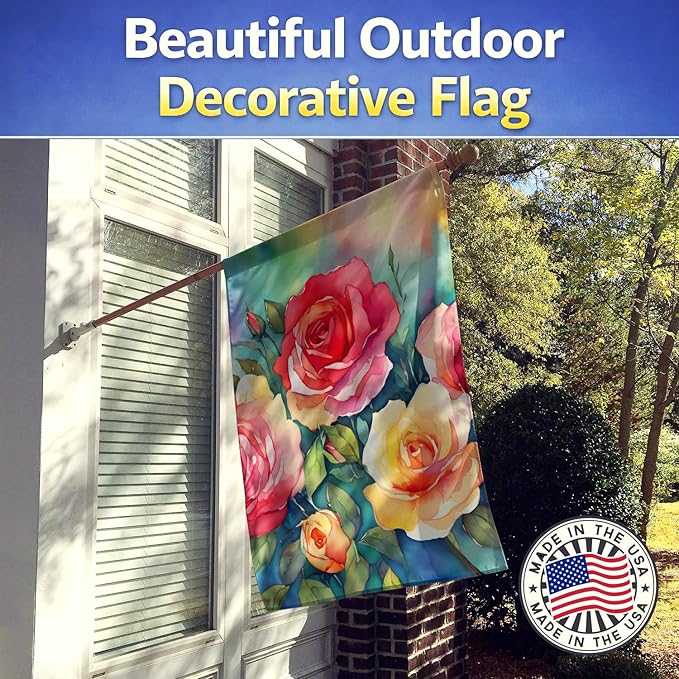 Caroline's Treasures Oklahoma Roses in Watercolor House Flag Large Porch Sleeve Pole Decorative Outside Yard Banner Artwork Wall Hanging, Polyester, House Size, Multicolor