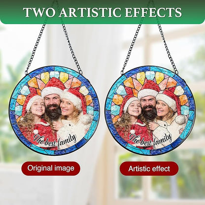Personalized Mom Stained Glass Windows Hanging, Family Picture Suncatcher Ornament, Custom Photo Gift, Christmas Birthday Grandparents Mom Gifts