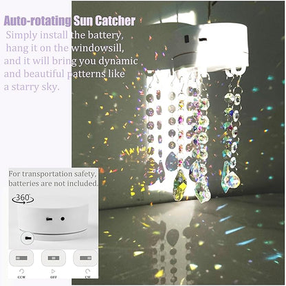 Automatic Rotating Suncatchers for Windows Hanging, Crystal Auto Rotating Rainbow Maker for Window, Clear Crystal Prism Sun Catcher, Easter Gift, Gift for Mom, Home Decor(Color-style1)