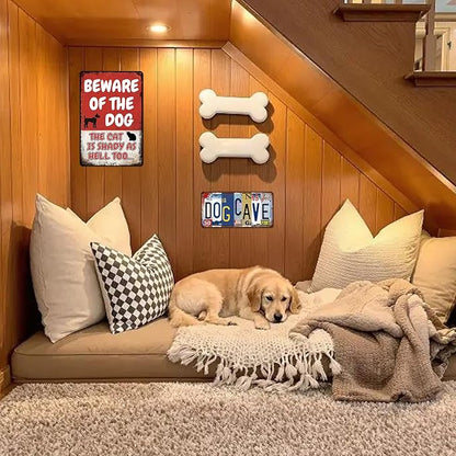 Beware of Dog Signs for Fence Funny Metal Warning Sign Yard Decor Beware of Dog The Cat Is Shady Too Tin Sign Dogs Room Decor 8x12 Inch