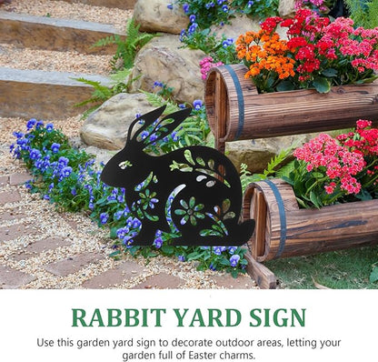 Yardwe Metal Rabbit Garden Stake 10.62X8.46 Inch Outdoor Lawn Ornament Bunny Silhouette Decorative Yard Art for Patio Garden Walkway and Easter Yard Stakes