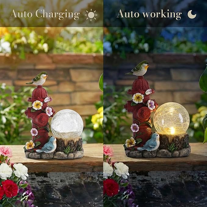 TERESA'S COLLECTIONS Garden Decor, Set of 2 Cute Birds and Hydrant Garden Decor, Waterproof Resin Garden Statue, Birds Gift, Garden Gift for Women Mom, Indoor/Outdoor