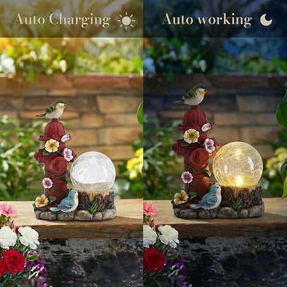 TERESA'S COLLECTIONS Garden Decor, Set of 2 Cute Birds and Hydrant Garden Decor, Waterproof Resin Garden Statue, Birds Gift, Garden Gift for Women Mom, Indoor/Outdoor