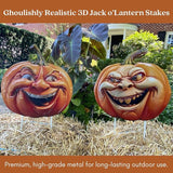Clovers Garden Metal Halloween Pumpkin Yard Stakes (Set of 2) Smiling 3D Scary Vintage Look Lawn Signs - Duarable Weather Resistant