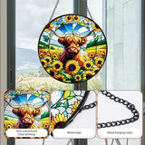 Rngmsi Highland Cow Stained Glass Window Hanging, 7.8" Sunflower Cow Sun Catchers Indoor Window Decor, Suncatchers for Windows Hanging Gifts for Women