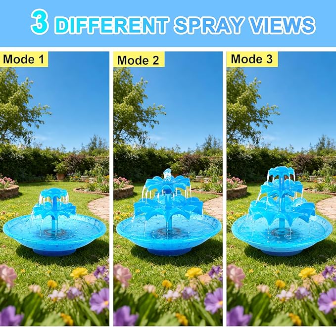 Yeomi 3-Tier Solar Fountain Pump with LED Lights, 24H Outdoor Water Feature, Detachable Design, Multi-Function Bird Bath Water Fountain for Garden Patio Yard Backyard Pond, 3.5W