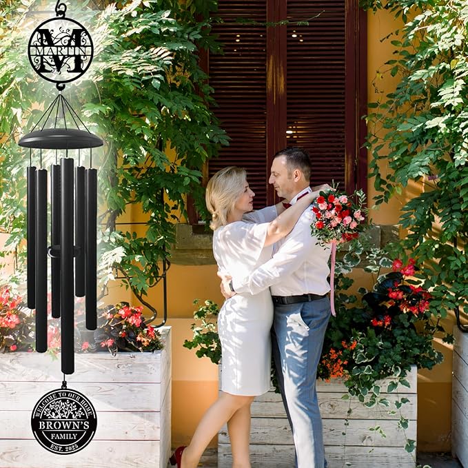 Best Housewarming Gifts 2025， Large Black Metal Wind Chime Outdoor Decor, Custom Family Name Welcome Sign, New Home Gift, Garden Patio Porch Decoration