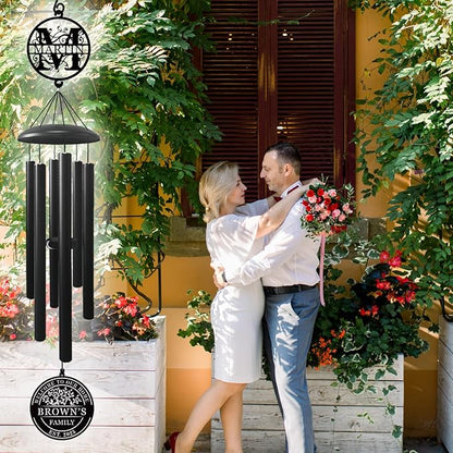 Best Housewarming Gifts 2025， Large Black Metal Wind Chime Outdoor Decor, Custom Family Name Welcome Sign, New Home Gift, Garden Patio Porch Decoration