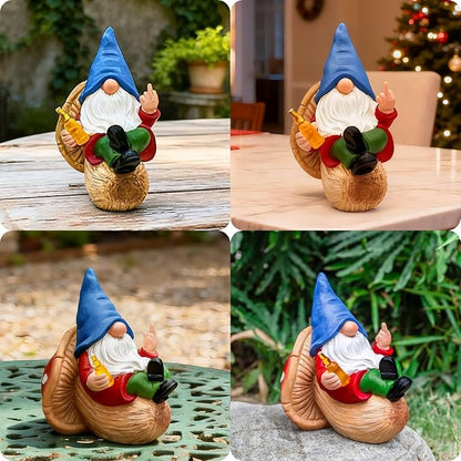 Middle Finger Gnome Statue Naughty Garden Gnomes Funny Drunk Gnome on Mushroom Indoor Outdoor Decoration for Yard Lawn Home Christmas Birthday Gag Gift
