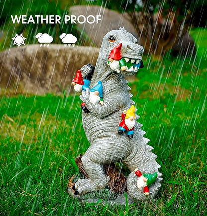 Himaweek Garden Statue Outdoor Decoration, Weatherproof 14” Dinosaur Garden Gnome, Indoor Outdoor Décor Garden Art for Patio Lawn Yard, Gardening Gift for Homeowners