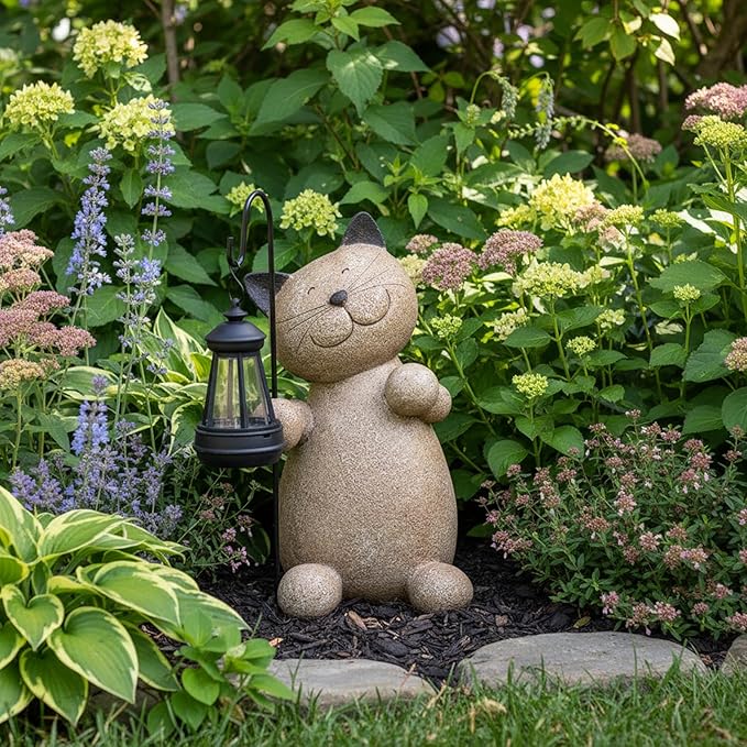 Braxio Solar Cat Garden Statue Decor - Standing Kitten Holding Lantern Weatherproof Resin Sculpture for Patio Yard Lawn Pathway Garden Gifts for Mom Grandma 9 x 5.5 x 11.6 Inch
