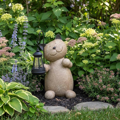 Braxio Solar Cat Garden Statue Decor - Standing Kitten Holding Lantern Weatherproof Resin Sculpture for Patio Yard Lawn Pathway Garden Gifts for Mom Grandma 9 x 5.5 x 11.6 Inch