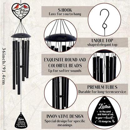 Memorial Gifts for Loss of Mom - Metal Cardinal Wind Chimes for Outside in Memory of Mother Patio Garden Yard Backyard Balcony Porch Indoor Outdoor Hanging Decor Bereavement Sympathy Gift