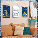 Tegeme 3 Pcs Hanukkah Door Sign Flag Chanukah Blue White Door Hanging Banner Menorah Star of David Menorah Wall Decoration for Hanukkah Party Supplies Outdoor Indoor Decoration