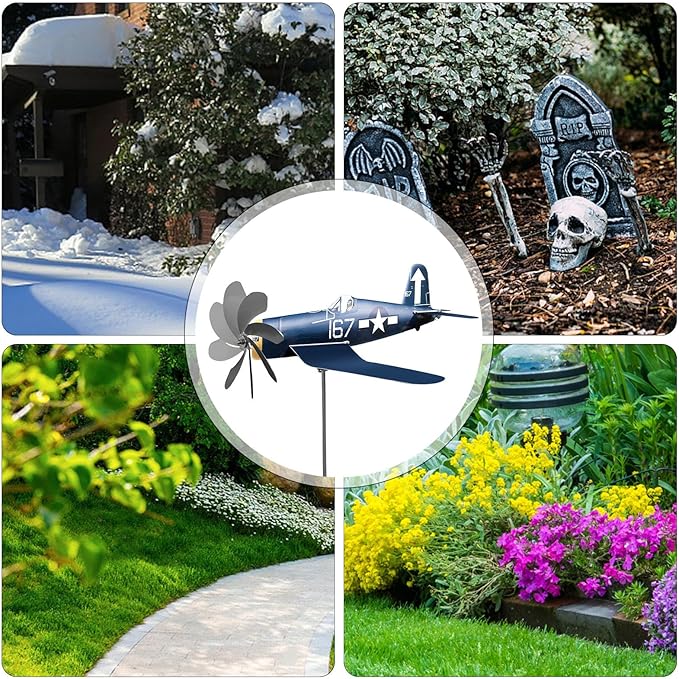 2 Airplane Wind Spinner, Airplane Weather Vane for The Yard Garden Wind Sculpture Windmill Aircraft Pinwheel Metal Handmade A-irplane W-eathervanes Windmill Outdoor Courtyard Decor Garden Pinwheels