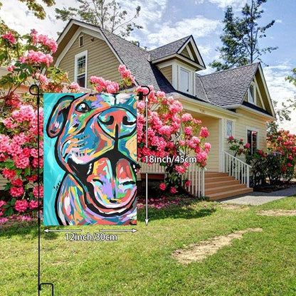Colorful Pitbull Paintings Garden Flags House Indoor & Outdoor Welcome Decorations,Waterproof Polyester Yard Decorative for Game Family Party Banner