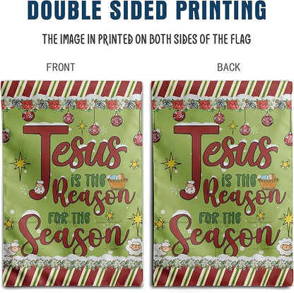 Jesus is the Reason House Flag Christian Christmas Flags 28x40 Double Sided Religious Garden Flag for Outside Large Nativity Flag Outdoor Xmas Winter Decorative Banner