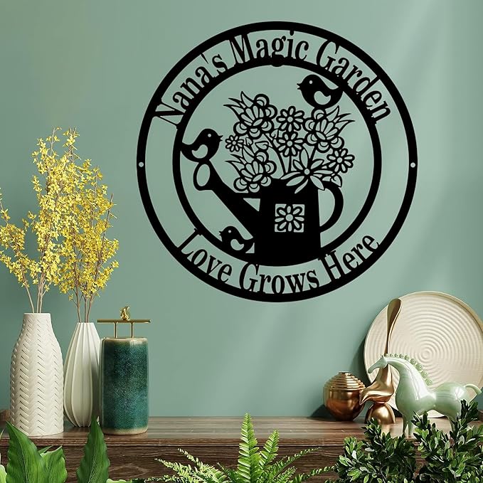 Custom Garden Sign Art,Personalized Garden Wall Art Decor,Custom Metal Flowers Shop,Birds Metal Sign for Home Wall Hanging Outdoor Decorate Gifts