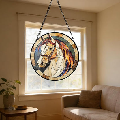 DASTOLL Stained Glass Window Hanging, Animal Horse Colored Mane Sun Catchers Glass Panel Cool Suncatcher Decor for Birthday for Women, Men, Wife, Aunt, and Mom 6.3 in