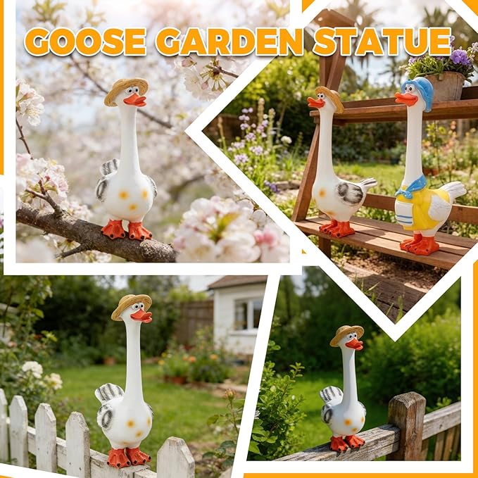 Long Neck Goose Garden Statue,Funny Resin Porch Goose with Humorous Design for Lawn Garden Decor Farmhouse Patio Yard Art,Birthdays Thanksgiving, 7.9 in(B)
