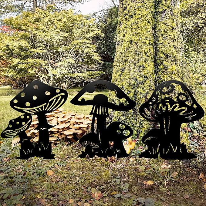 Metal Garden Stake Decor, Acrylic 2D Garden Decoration, Garden Accessories for Outdoor Indoor Yard Lawn Pot Plants (3PCS-Mushroom)